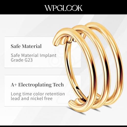 2 PCS Cartilage Earring Double Triple Hoop Nose Ring Titanium Conch Piercing Jewelry - color: Gold 1, size: 16g 10mm