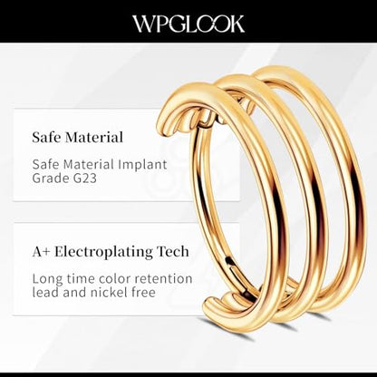 2 PCS Cartilage Earring Double Triple Hoop Nose Ring Titanium Conch Piercing Jewelry - color: Gold 1, size: 16g 8mm