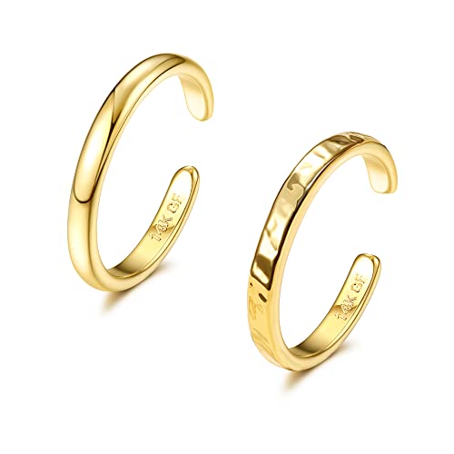 IRONBOX 14K Gold Filled Toe Rings for Women Simple Open Band Toe Ring Adjustable Toe Rings - color: Gold C