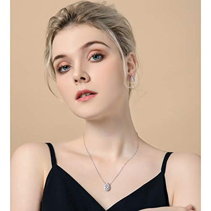 Women's Wedding Jewelry Set for Bride Teardrop CZ Necklace Earrings Set | Sterling Silver Pear Shape Necklace and Studs Crystal Rhinestone Costume Jewelry for Party Prom Bridesmaids - color: Clear