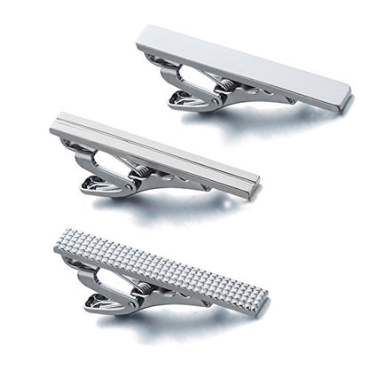AnotherKiss Men's Fashion Alloy Metal 1.5" Skinny Tie Clip - 3 Pcs Set | Three 1.5 inch tie bars in silver tone keep skinny ties neat for business, weddings, formal events and Father's Day wear.