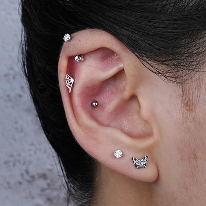 16G 6mm 8mm ASTM F136 Titanium Cartilage Piercing Jewelry Stud for Tragus Helix Conch Flat - color: Spider Web - Tit