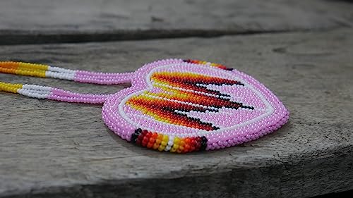 Handmade Native American Style Tribal ethnic Seed Bead Beaded Layered Medallion Necklace - color: Baby Pink