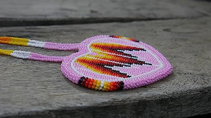 Handmade Native American Style Tribal ethnic Seed Bead Beaded Layered Medallion Necklace - color: Baby Pink