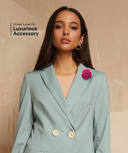 Premium Trio Cluster Flower Lapel Pin - Formal Boutonniere for Men, Flower Brooch Pin - color: Hot Pink