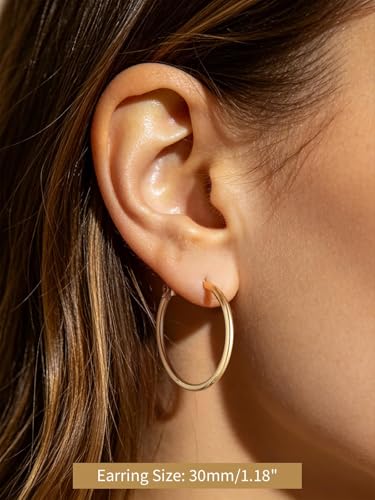 FindChic Thin Hoop Earrings for Women,Silver/Black/Gold Plated 20-100mm - color: Gold, size: 30mm