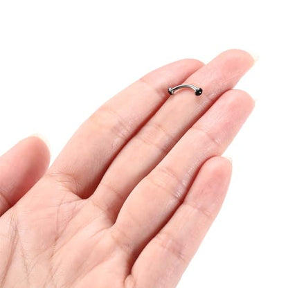GAGABODY G23 Titanium Eyebrow Piercing Jewelry Curved Barbell Lip Ring | Internal Thread Used in Eyebrow,Belly,Rook 16 Gauge from 6mm to 12mm Lightweight Daily for Woman and Man Sensitive Skin - color: 1Pc-Disc Shape Silver+Black Agate, size: 16G-6mm