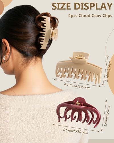 4 Pack Silicone Flexible Hair Claw Clips - Nonslip Large Bendable Soft Claw Clip for Women, Silicone Hair Clips Hair Accessories - color: White+Khaki+Coffee+Dark red