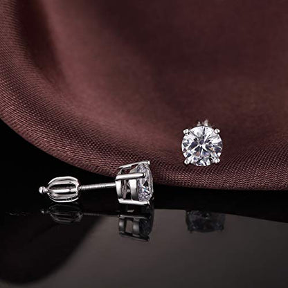 Jiamiaoi Stud Earrings Screw Back Sterling Silver Cubic Zirconia Stud Earrings Set 4 Millimeters-8 Millimeters Nickle Free Hypoallergenic Earring Studs - color: H-Lantern Backs Round, size: 5mm