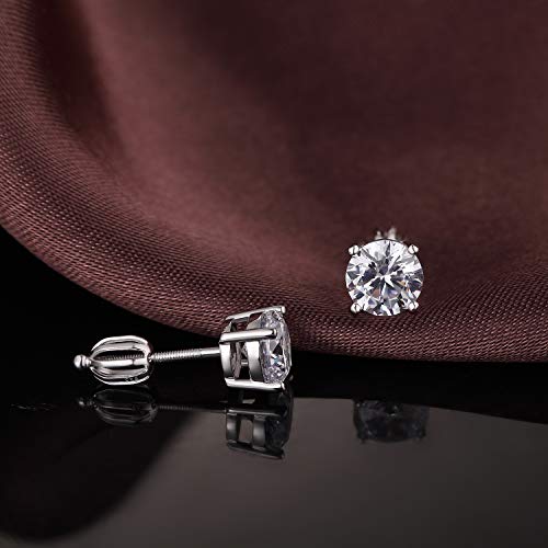 Jiamiaoi Stud Earrings Screw Back Sterling Silver Cubic Zirconia Stud Earrings Set 4 Millimeters-8 Millimeters Nickle Free Hypoallergenic Earring Studs - color: H-Lantern Backs Round, size: 7mm