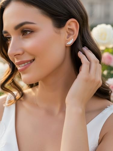 Moissanite 20mm Butterlfy/Flower/Leaf/Bezel Crawler Stud Earrings for Women, 925 Sterling Silver with Gold Plated, Hypoallergenic Cartilage Earrings, Valentines Birthday Anniversary Wedding Gift - color: Leaf - 2.96 Carat - White Gold