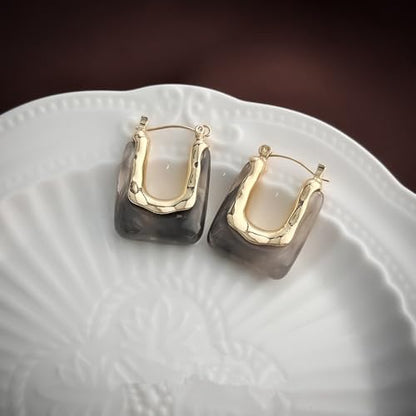 Chunky Acrylic Hoop Earrings Resin Geometric U Shape Hoop Earring Trendy Jewelry Gifts for Women - color: Gray