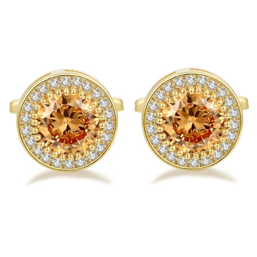 Crystal Cufflinks for Men CZ Cuff Links Sparkle Diamond Gold Ornate Cufflinks for Wedding Groom Best Man - style: Champagne