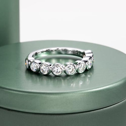 Moissanite Eternity Rings, S925 Sterling Silver Anniversary Band for Women - style: 9 Stones Round-Cut