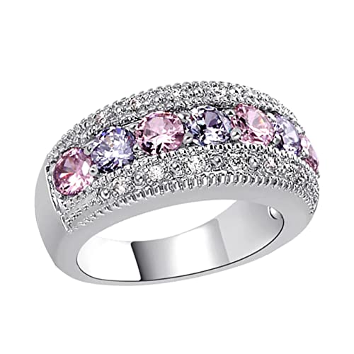 925 Sterling Silver Spinner Ring Meditation Ring Band Wide Hammered Worry Band - color: Pink Purple