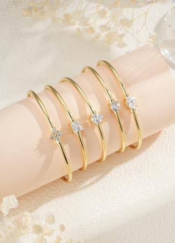 Gold Cuff Bracelets for Women, 14K Gold Plated Dainty Open CZ Cuff Bracelet Adjustable Stackable Open Bangle Bracelet Birthday Jewelry Gift for Her - color: Four Clover CZ-Gold
