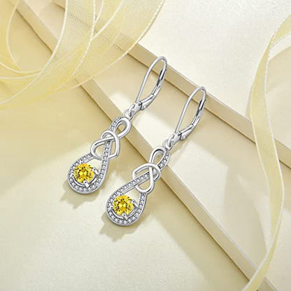 Dangle Drop Earrings for Women 925 Sterling Silver Heart Infinity Leverback Earrings Birthstone Jewelry Gifts for Women Wife Girlfriend Mother Daughter Her - color: 11 November - Citrine