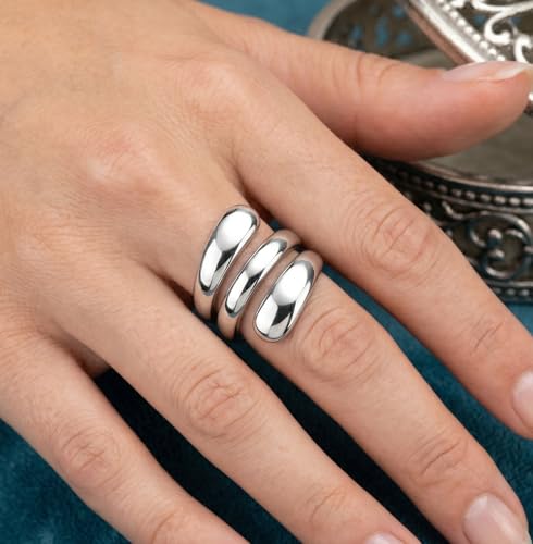Lanyjewelry Women's Modern High-Polish Triple Wrap Spiral TK316 Stainless Steel Statement Ring