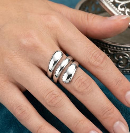 Lanyjewelry Women's Modern High-Polish Triple Wrap Spiral TK316 Stainless Steel Statement Ring