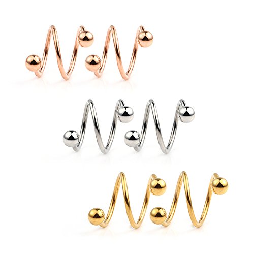 Ruifan 16G Stainless Steel Double Twist Ear Plug Earring Spiral Helix Stud Lip Ring Body Piercing Jewelry 8mm 10mm - style: 3Pairs - 8mm Mix Color