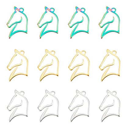 UNICRAFTALE Butterfly Flower Charms Stainless Steel Charms Back Bezel Pendants Metal Charms Animal Charms for DIY UV Resin Pressed Flower Crafts Necklace Bracelet Jewelry Making - style: Horse