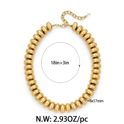Chunky Beaded Necklace for Women Boho Statement Bead Necklace Adjustable Choker with Polished Disc/Square Beads Trendy Summer Beach Jewelry Gifts - color: Gold