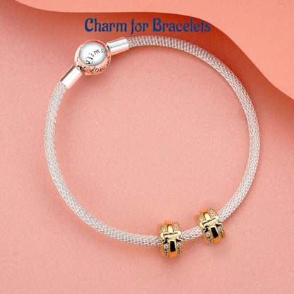 Clip Stopper Spacer Charms for Bracelets Necklaces, Compatible with Pandora,Jewery Making DIY - style: Sparkling Pavé Lines Clip 14K Gold Plated