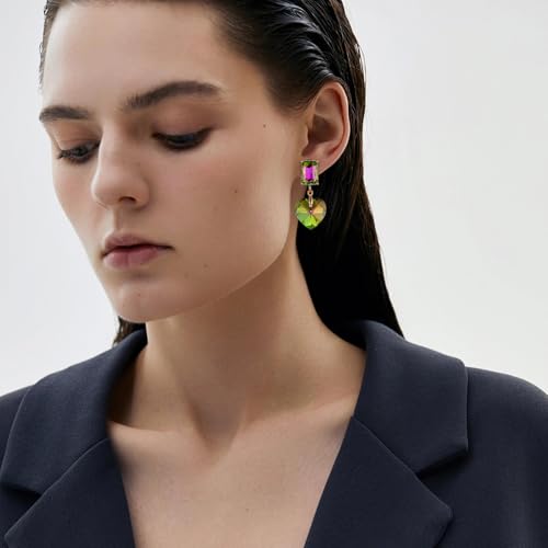 Crystal Heart Teardrop Dangle Earrings for Women Hypoallergenic Multicolor Cubic Zirconia Drop Earrings for Wedding Prom Party Daily Wear - color: Heartgreen