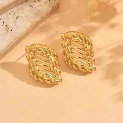 Chunky Stud Earrings for Women 18K Gold Plated Large Square Rectangle Geometric Round Swirl Stud Earrings Trendy Irregular Hammered Statement Earrings - color: Rhombus-Gold