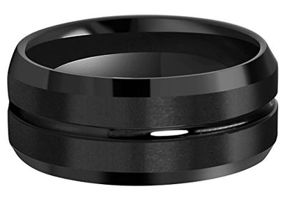CROWNAL 4mm 6mm 8mm 10mm Black Tungsten Wedding Band Ring Men Women Beveled edges Polished Grooved Center Comfort Fit Size 4 To 17 - color: 10mm