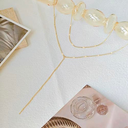HAXIYA Gold Pearl Y-Shaped Necklace for Women Layered Lariat Long Pendant | 14K Gold Plated/Sterling Silver Dainty Drop Chain Layered Pearl/Beaded Necklaces Simple Gold Jewelry for Women - color: Sequin - Gold