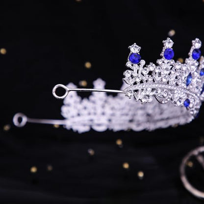 Tiaras and Crowns for Women Crystal Princess Tiaras Rhinestone Queen Crowns For Wedding Bridal Birthday Prom Pageant Party (Tiara 100) - color: Dark Blue