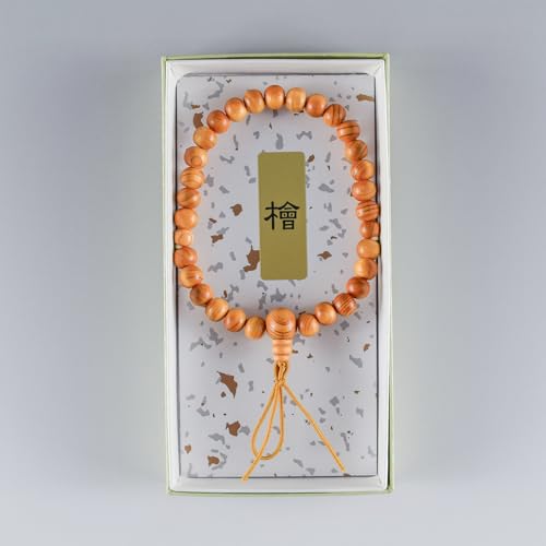 Hinoki Wood Bracelet Japanese Juzu Prayer beads Asian Rosary Cool Zen Handmade Kyoto Gifts for Men Women