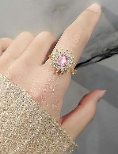 Anxiety Rings for Women – Adjustable Flower Spinner Ring, Daisy & Sunflower Fidget Ring, Gold Plated Calming Jewelry - style: Style 06 Pair