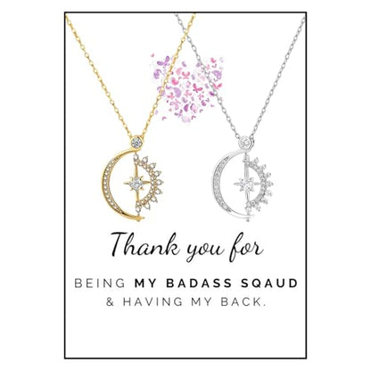 Angyape Badass Gifts For Women,To My Badass Squad Necklace We Always Have Each Other's Back All-Match Geometric Sun Necklaces Star and Moon Friendship Sliver Necklace Jewelry Gifts For My Best Friend - color: Set-Gold&Silver