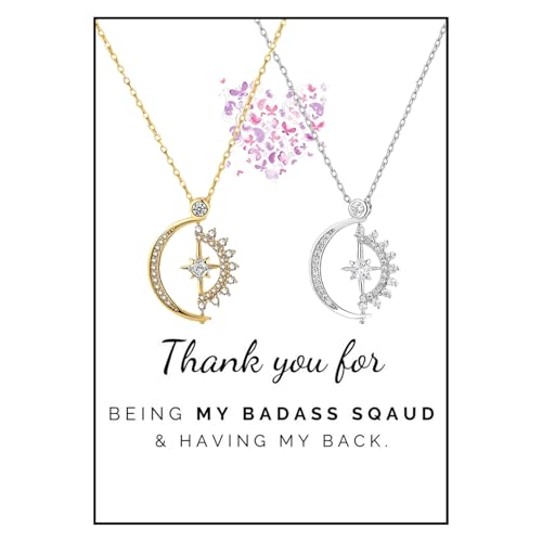 Angyape Badass Gifts For Women,To My Badass Squad Necklace We Always Have Each Other's Back All-Match Geometric Sun Necklaces Star and Moon Friendship Sliver Necklace Jewelry Gifts For My Best Friend - color: Set-Gold&Silver