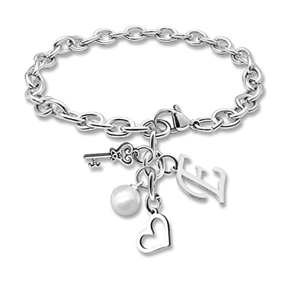 Initial A-Z Bracelets Gift for Women Girls Stainless Steel Chain Bracelet 26 Alphabet Jewelry Gifts for Birthday Anniversary Letter Bracelet Monogram Gifts for Sister Friend Girlfriends Mom 8.26 Inch - color: E