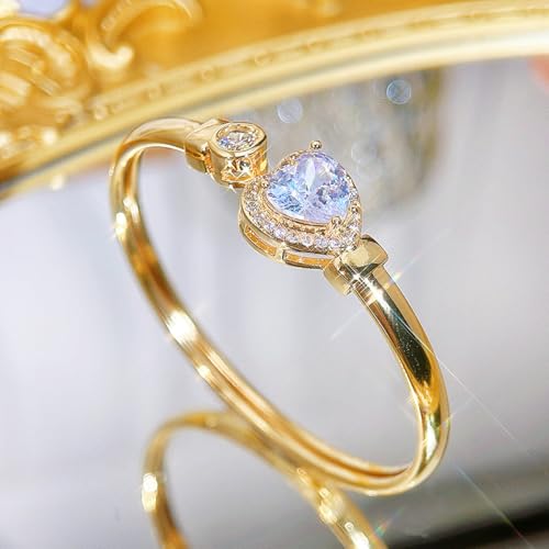 Gold Bracelets For Women, Emerald Sapphire Cuff Bracelet 14k Gold Plated With Simulated Diamond Trendy Open Bangle Gifts For Mom Gifts For Her - color: White Heart Gold