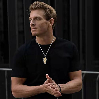 Skull Necklace for Men Stainless Steel Gothic Punk Emo Biker Necklace Jewelry for Men 60cm - style: Two-tone Coffin Skull
