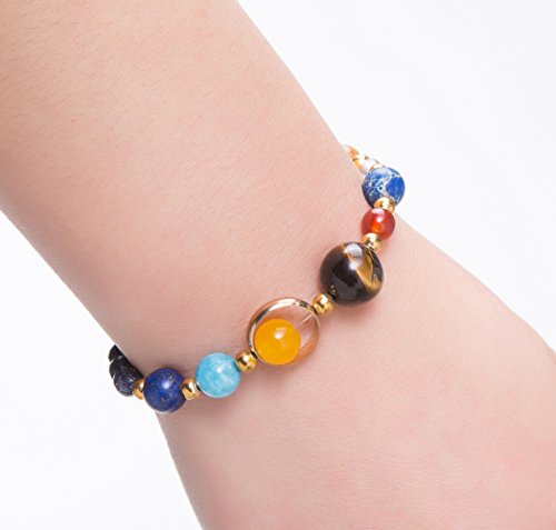 Fesciory Solar System Bracelet for Women, Universe Galaxy Beaded Jewelry | Natural Stone Beads, Universe Galaxy Design, Guardian Star Charm, Adjustable Fit, Birthday & Astronomy Planet Gifts for Loves - color: Blue Sandstone(Stretch)