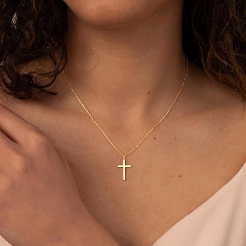 Poxtex Cross Necklace for Women Teen Girls, Dainty 14K Gold Silver Plated Cross Choker Jewelry Non Tarnish Waterproof Cute Simple Small Necklace Christian Baptism Religious Faith Jewelry Gifts - color: 04 Simple Cross Gold