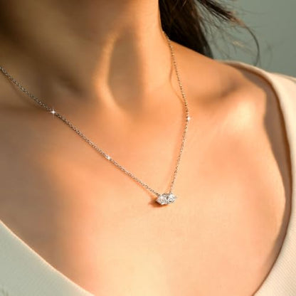 2CT Marquise Moissanite Pendant Necklace for Women | 6x12mm D Color Marquise Cut Moissanite, 14K Gold Plated Dainty Pendant Luxury for Wife Mom Birthday Gifts - color: Silver
