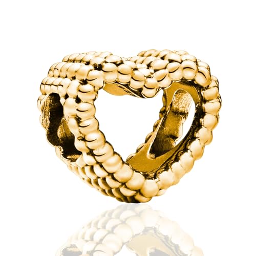 14K Gold Plated Silver Charms for Pandora, Women Heart Family Love Pet Animal Bead Dangle for Bracelets Necklace Jewelry Gift - color: B-Golden- Snake Bone Chain Heart