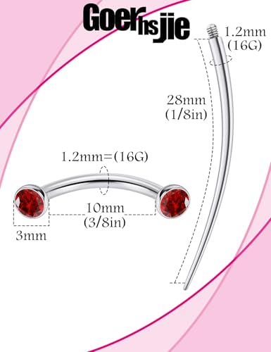 F136 Titanium 16g 6/8/10mm Eyebrow/Rook/Snug/Vertical-Labret/VCH/Snake-Eyes/Anti-Tragus/Christina/Daith/Belly-Button/Bridge/Hood/Surface Curved Barbell Piercing Jewelry for Women Men - color: Red, size: 10 mm (3/8 in)