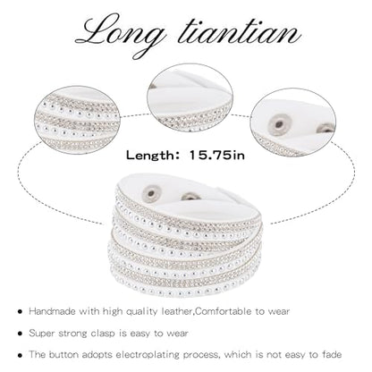 Long tiantian Leather Wrap Bracelets for Women Boho Multi Layered Bracelets Western Jewelry Hot Pink Accessories Birthday Gifts - color: white