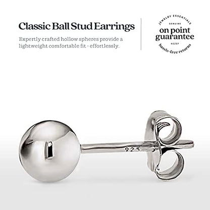 KEZEF Sterling Silver Ball Stud Earrings Hypoallergenic Earrings for Women | Available in Sterling Silver, Rose Gold, or 14K Gold Plated Silver (2mm-10mm)