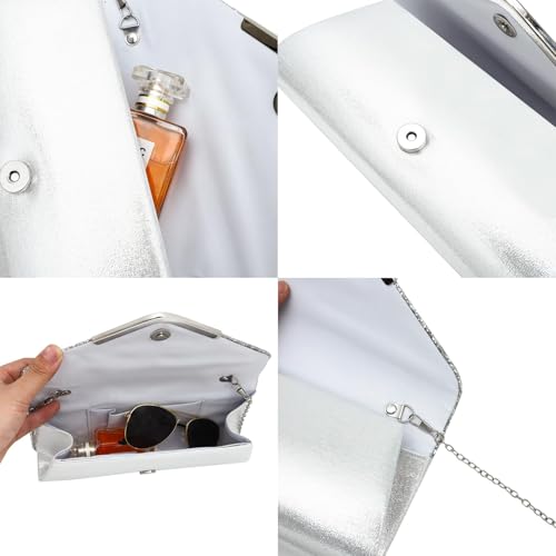 NEWITIN Purse Rhinestone Jewelry Set for Women Prom Jewels Crystal Clutch Purse Necklaces Rings Bracelets Earrings Gold Silver Jewelry Set for Women Bride - color: 11 Pieces Silver