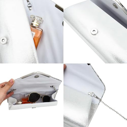 NEWITIN Purse Rhinestone Jewelry Set for Women Prom Jewels Crystal Clutch Purse Necklaces Rings Bracelets Earrings Gold Silver Jewelry Set for Women Bride - color: 11 Pieces Silver