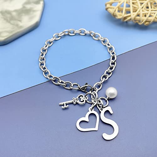 Initial A-Z Bracelets Gift for Women Girls Stainless Steel Chain Bracelet 26 Alphabet Jewelry Gifts for Birthday Anniversary Letter Bracelet Monogram Gifts for Sister Friend Girlfriends Mom 8.26 Inch - color: S