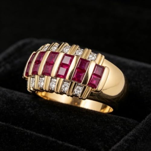 Bold Oversized Inlaid Garnet Crystal Multicolor Simulated Gemstone Statement Ring for Women Eye-catching Cocktail Daily Stackable Finger Jewelry